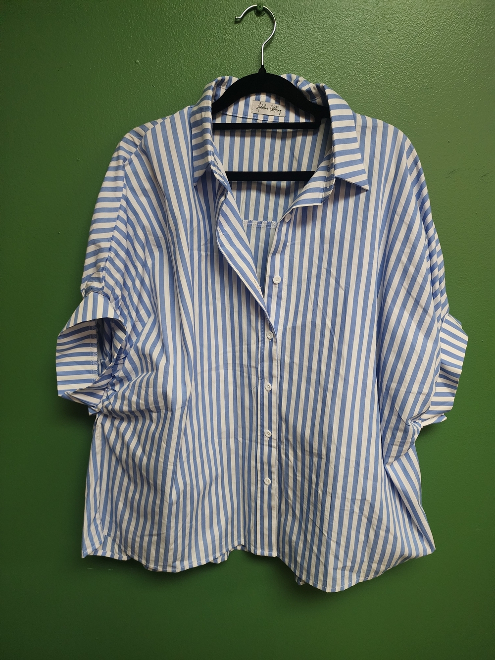 adeline clothing Blue & White Vertical Stripe Casual Button-Down Shirt